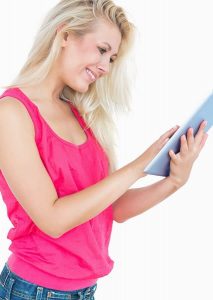 woman working on tablet
