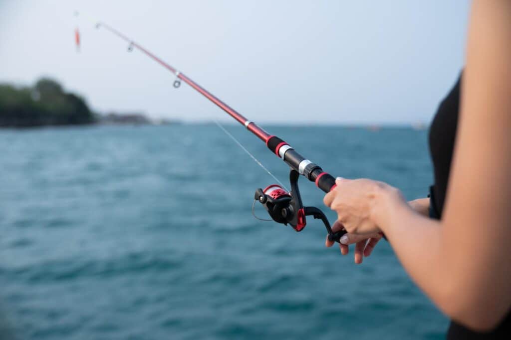 A person holding a fishing pole.
