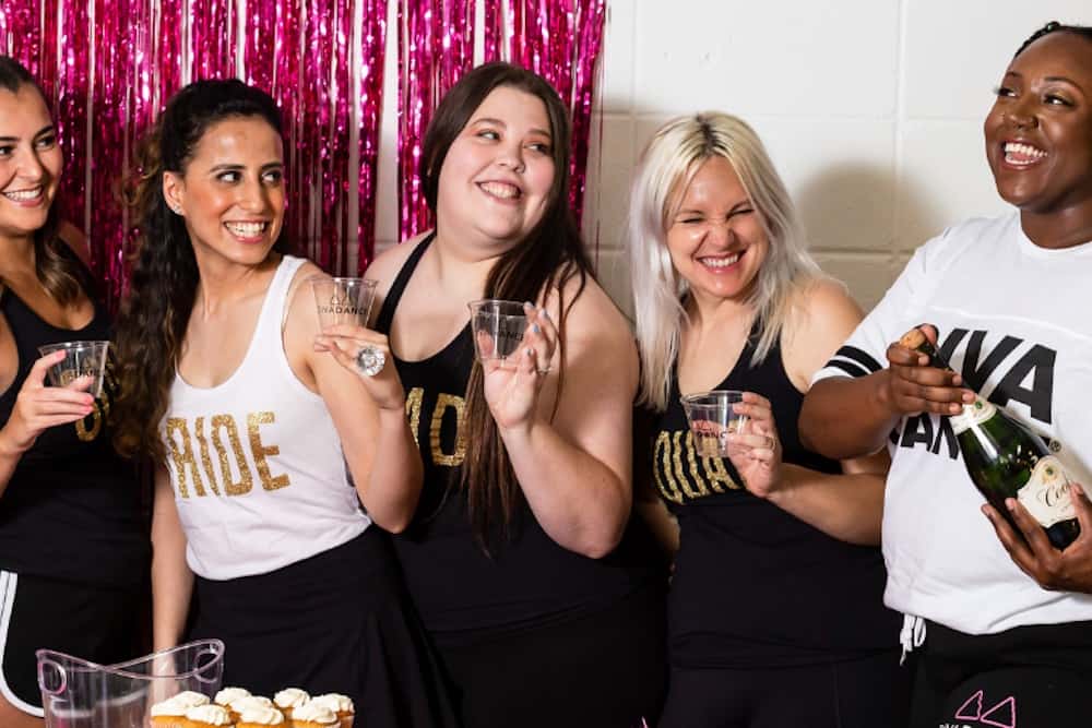 Group of women celebrating a Sandy Springs bachelorette at DivaDance